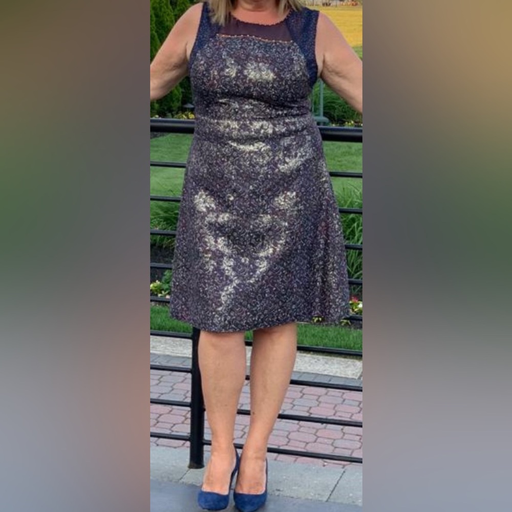 Elie Tahari Gray blue Sequin A-Line Cocktail Dress size 16